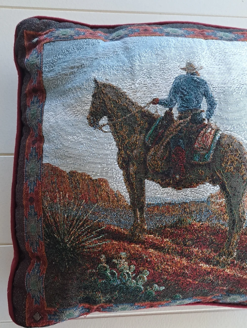 Mohawk Vintage Western Cowboy Horse Woven Tapestry Throw Pillow Native